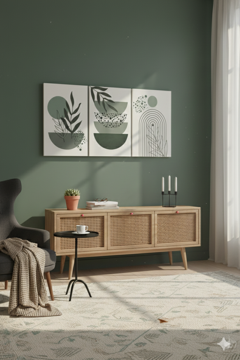 3’lü Modern Kanvas Duvar Tablosu – Sage | Salon & Yatak Odası Tablosu