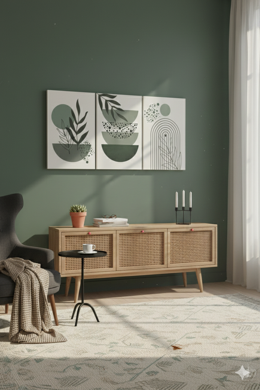 3’lü Modern Kanvas Duvar Tablosu – Sage | Salon & Yatak Odası Tablosu