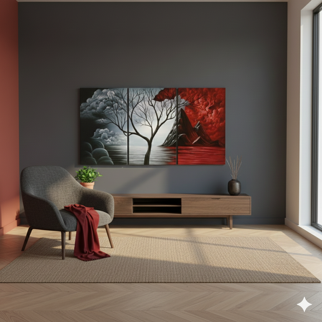 3’lü Modern Kanvas Duvar Tablosu – Ahenk | Salon & Yatak Odası Tablosu