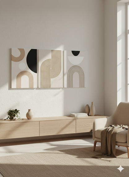 3’lü Modern Kanvas Duvar Tablosu – Çizgi | Salon & Yatak Odası Tablosu