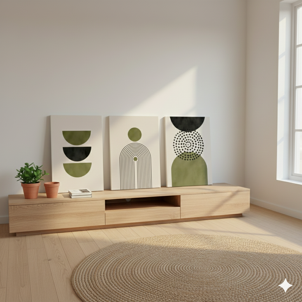 3’lü Modern Kanvas Duvar Tablosu – Zeytin | Salon & Yatak Odası Tablosu