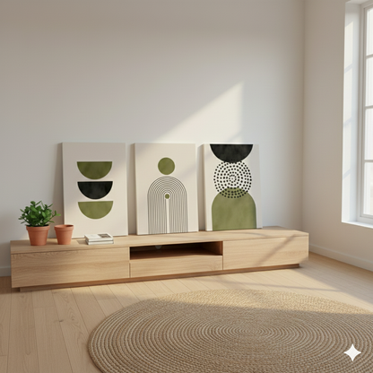 3’lü Modern Kanvas Duvar Tablosu – Zeytin | Salon & Yatak Odası Tablosu