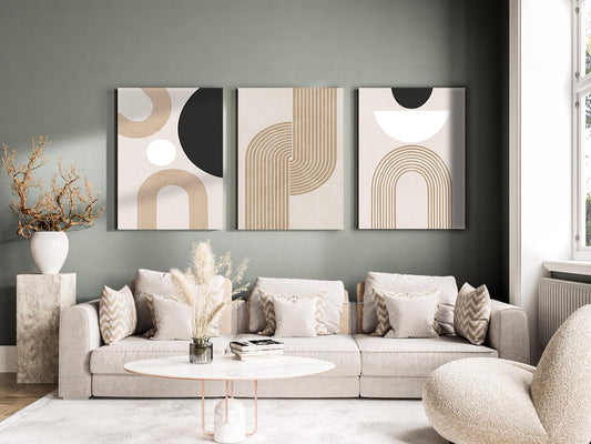 Modern Minimalist 3-Piece Geometric Painting Set - Living Room Wall Decoration - Aesthetic Home Decor