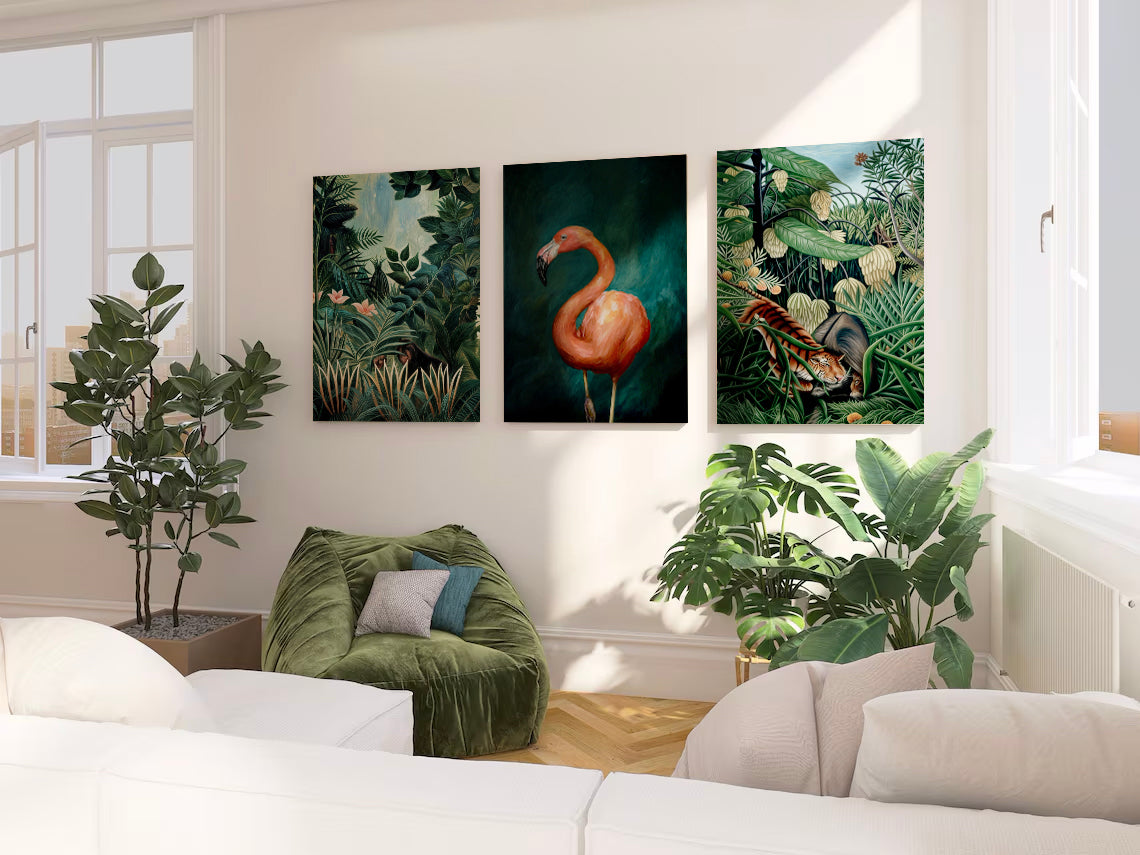 Flamingo and Tropical Nature 3 Piece Painting Set - Modern Wall Decoration