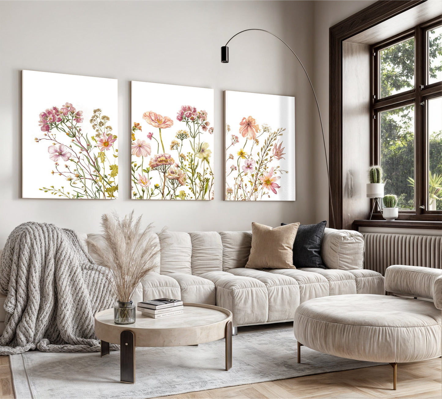 Floral Patterned 3 Piece Painting Set - Modern Living Room Wall Decor