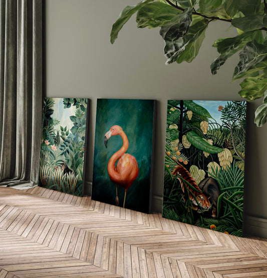 Flamingo and Tropical Nature 3 Piece Painting Set - Modern Wall Decoration